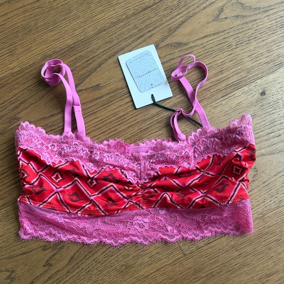 NWT Spell - Free People Pink and Red Lace Bralette - Picture 1 of 3